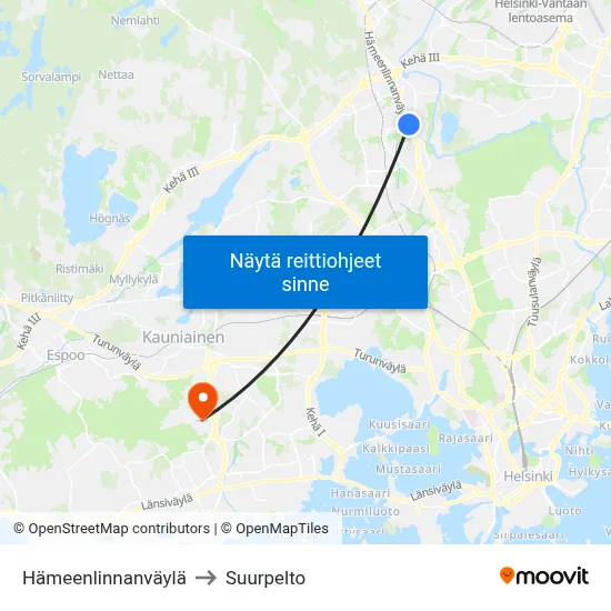 Hämeenlinnanväylä to Suurpelto map