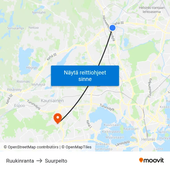 Ruukinranta to Suurpelto map