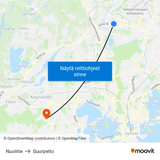 Nuolitie to Suurpelto map