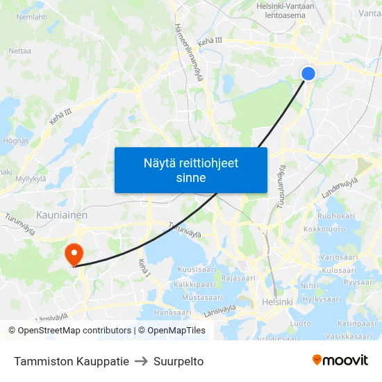 Tammiston Kauppatie to Suurpelto map