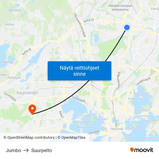 Jumbo to Suurpelto map
