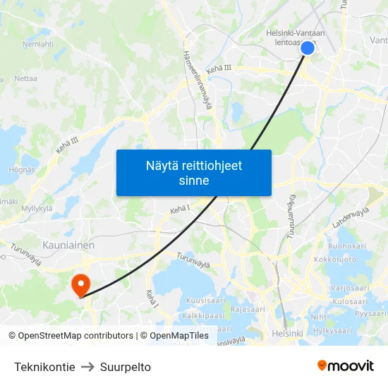 Teknikontie to Suurpelto map