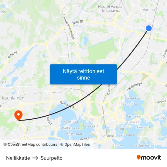 Neilikkatie to Suurpelto map