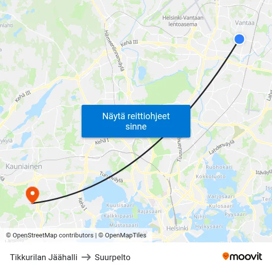 Tikkurilan Jäähalli to Suurpelto map
