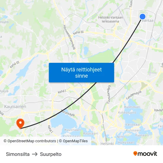 Simonsilta to Suurpelto map