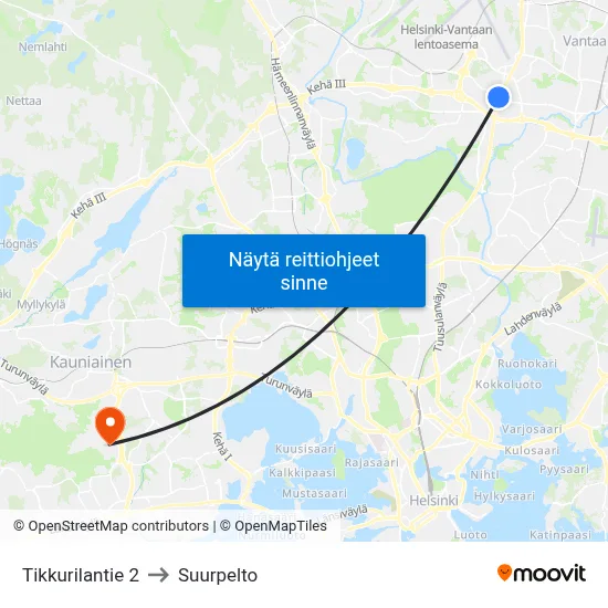 Tikkurilantie 2 to Suurpelto map