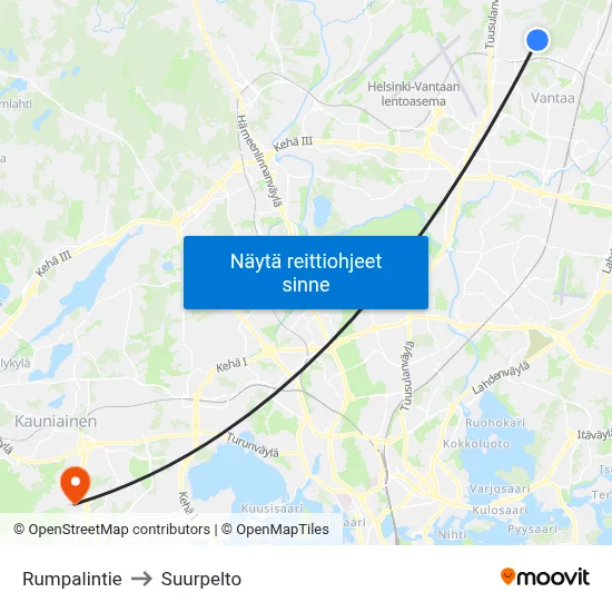 Rumpalintie to Suurpelto map