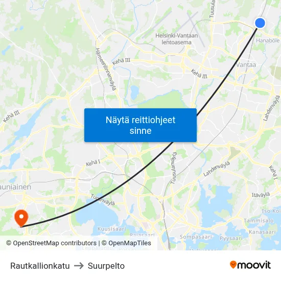 Rautkallionkatu to Suurpelto map