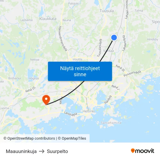 Maauuninkuja to Suurpelto map