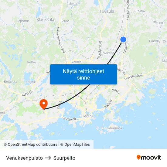 Venuksenpuisto to Suurpelto map