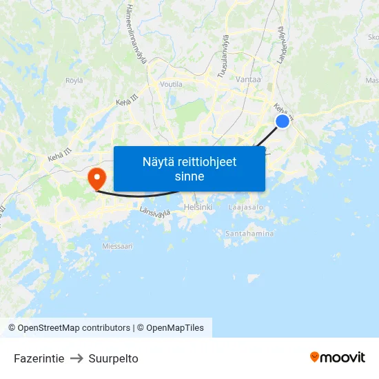 Fazerintie to Suurpelto map