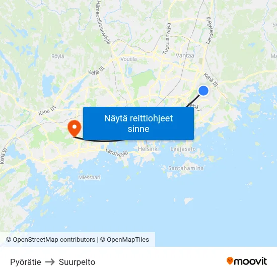 Pyörätie to Suurpelto map