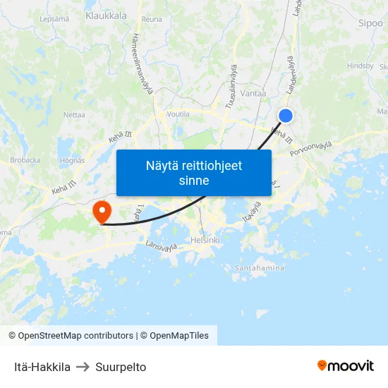 Itä-Hakkila to Suurpelto map
