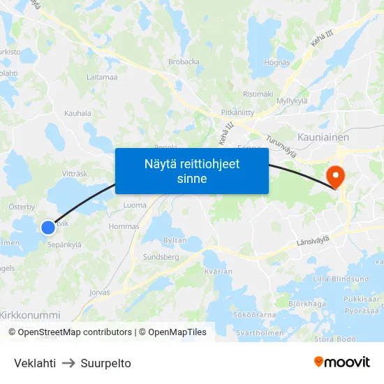 Veklahti to Suurpelto map