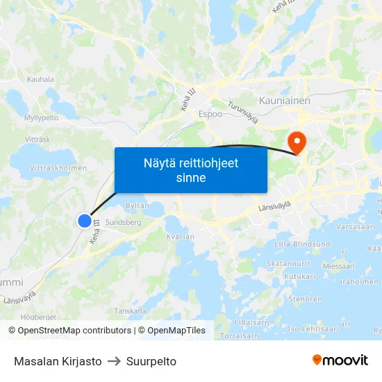 Masalan Kirjasto to Suurpelto map