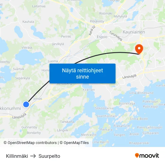 Killinmäki to Suurpelto map