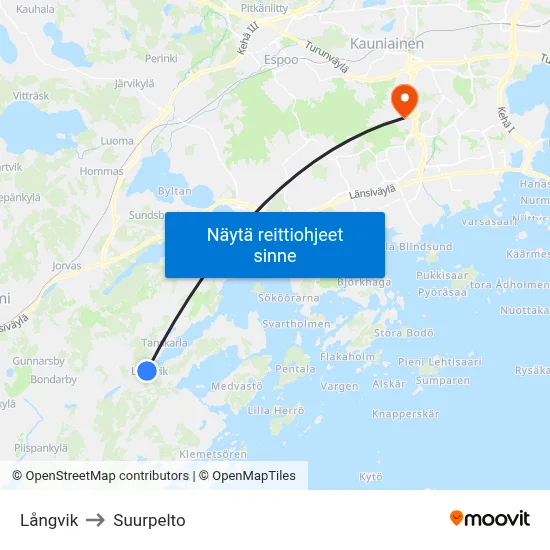 Långvik to Suurpelto map