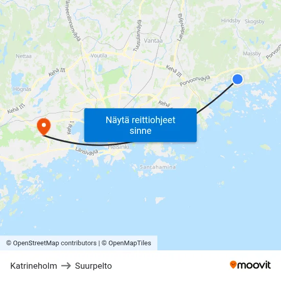 Katrineholm to Suurpelto map