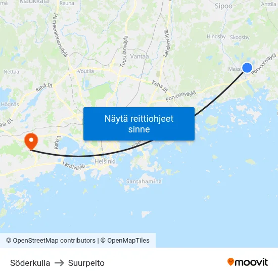 Söderkulla to Suurpelto map