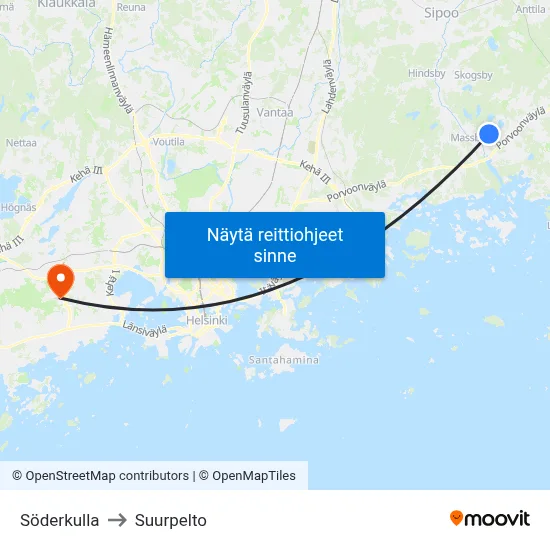Söderkulla to Suurpelto map