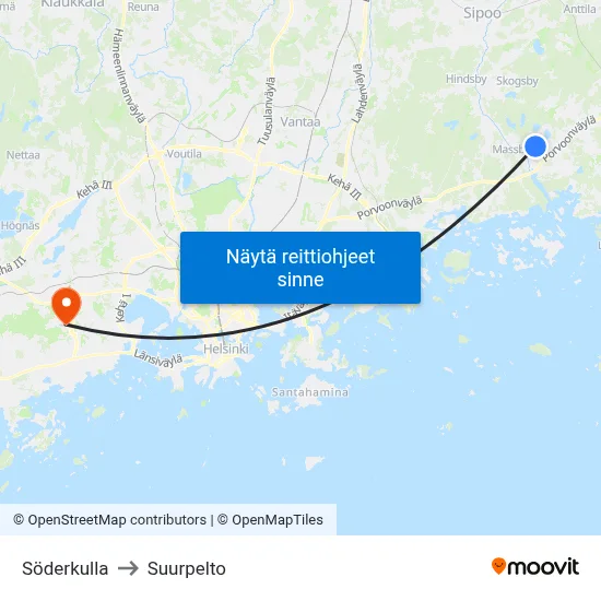Söderkulla to Suurpelto map