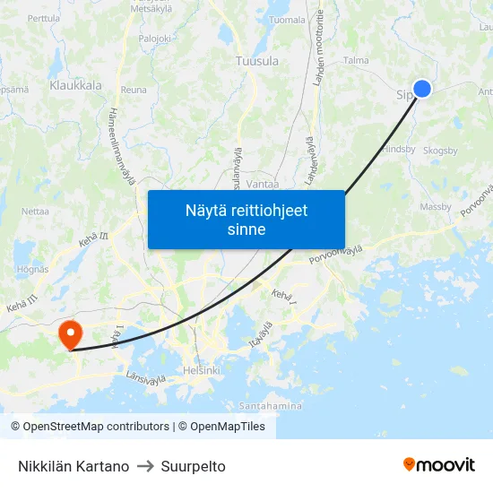 Nikkilän Kartano to Suurpelto map
