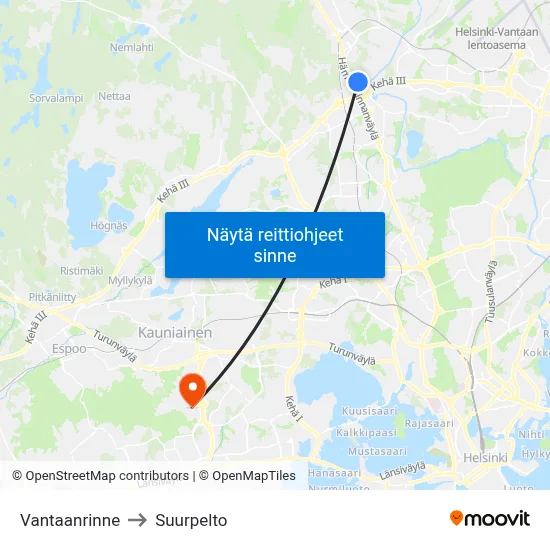 Vantaanrinne to Suurpelto map