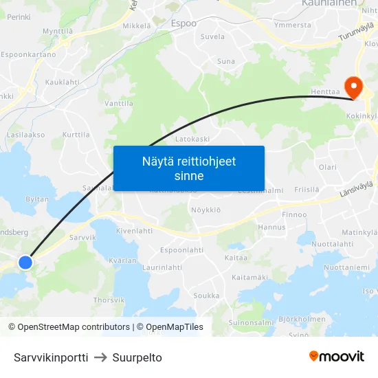 Sarvvikinportti to Suurpelto map