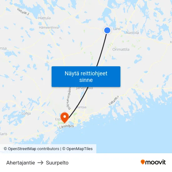Ahertajantie to Suurpelto map