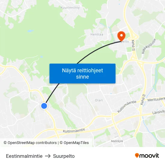 Eestinmalmintie to Suurpelto map