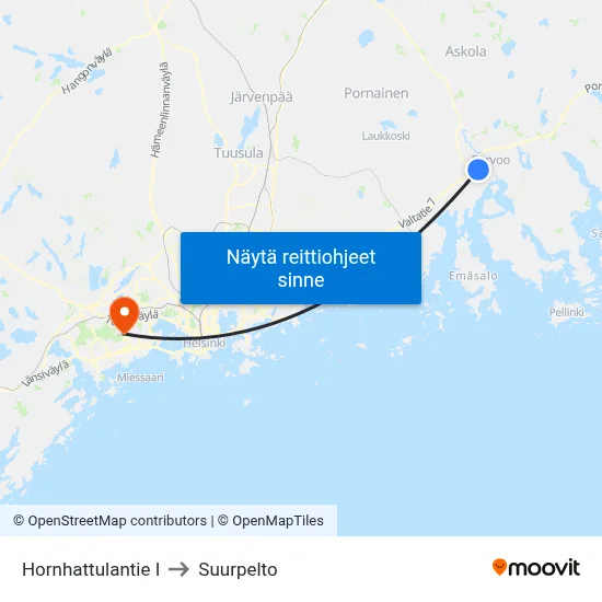 Hornhattulantie I to Suurpelto map