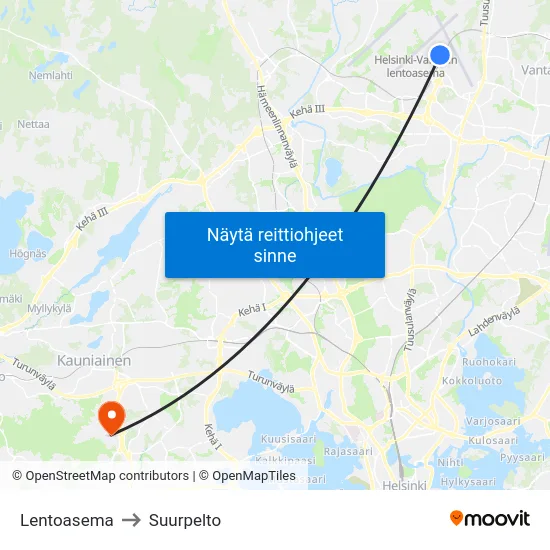 Lentoasema to Suurpelto map