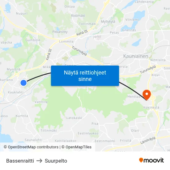 Bassenraitti to Suurpelto map