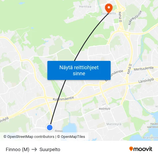 Finnoo (M) to Suurpelto map
