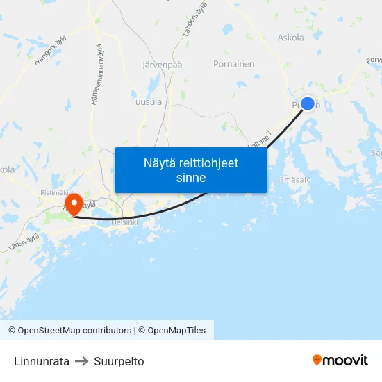 Linnunrata to Suurpelto map