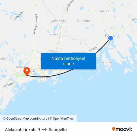 Aleksanterinkatu 9 to Suurpelto map