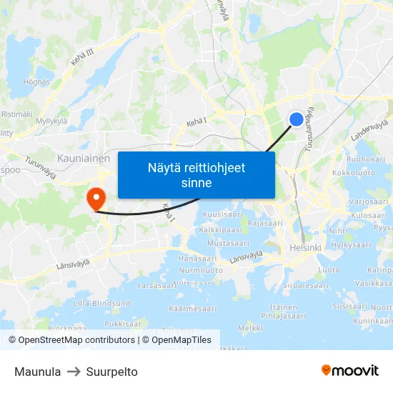 Maunula to Suurpelto map