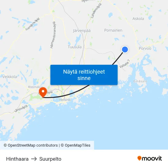 Hinthaara to Suurpelto map