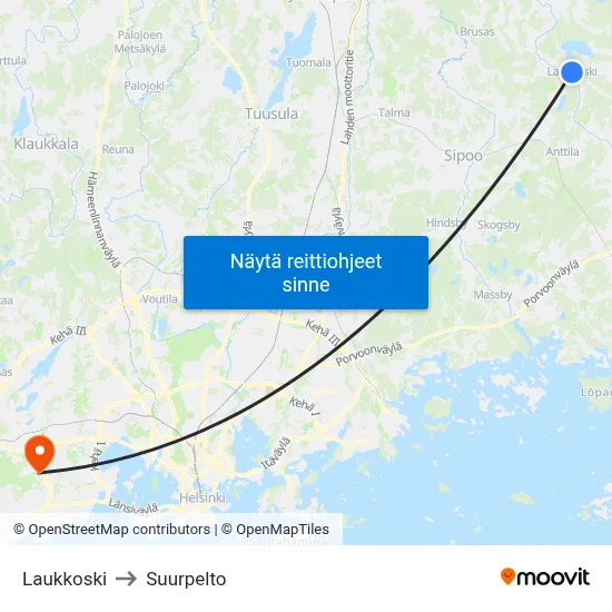 Laukkoski to Suurpelto map