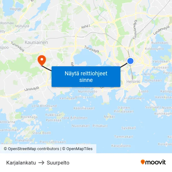 Karjalankatu to Suurpelto map