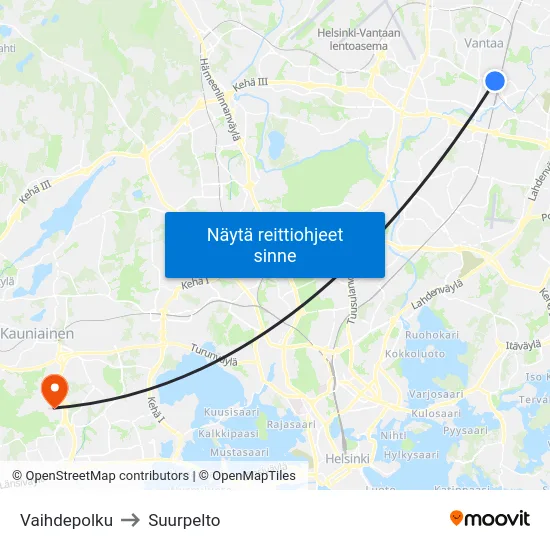 Vaihdepolku to Suurpelto map