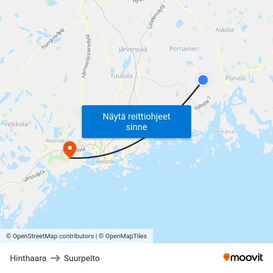 Hinthaara to Suurpelto map