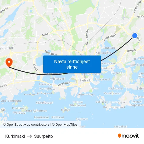 Kurkimäki to Suurpelto map