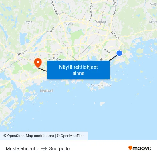 Mustalahdentie to Suurpelto map