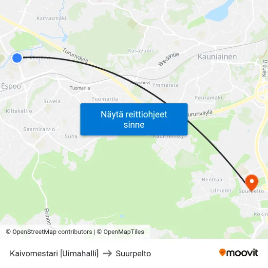 Kaivomestari [Uimahalli] to Suurpelto map