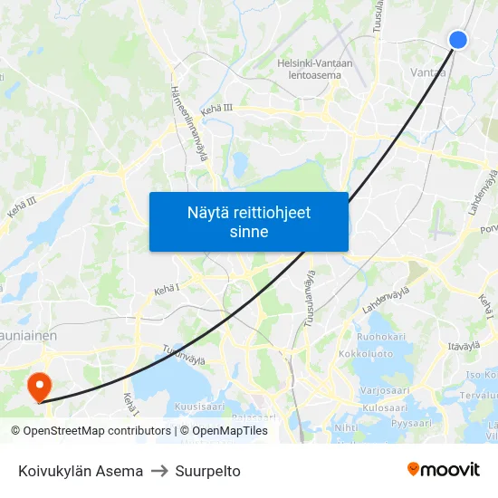 Koivukylän Asema to Suurpelto map