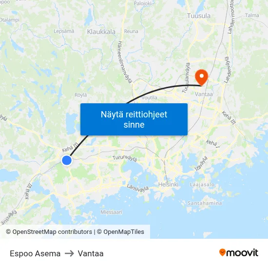 Espoo Asema to Vantaa map