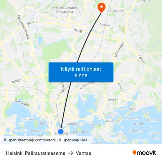 Helsinki Päärautatieasema to Vantaa map