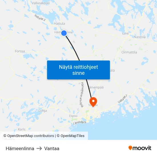 Hämeenlinna to Vantaa map