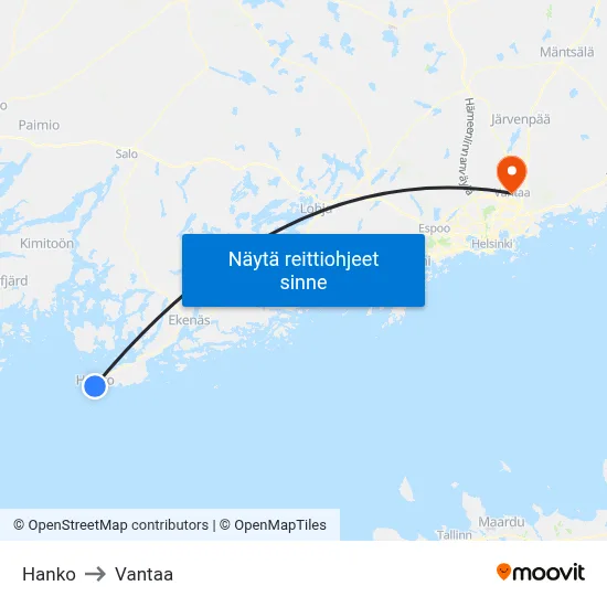 Hanko to Vantaa map
